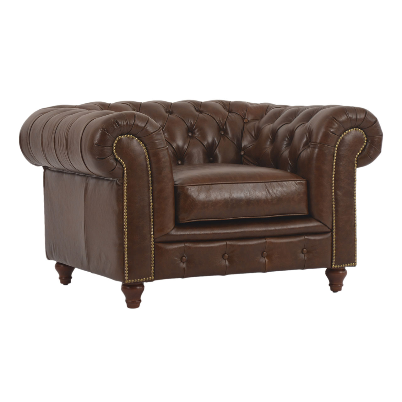 Jasmi Chestfield Seater Sofa Leather Shalimar Brown
